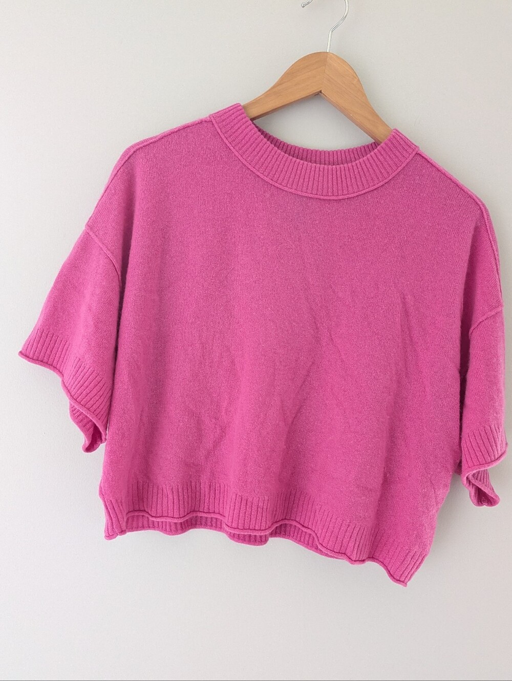 Anthropologie Goldie 100% Cashmere Sweater S Pink Oversized Boxy Short Sleeve